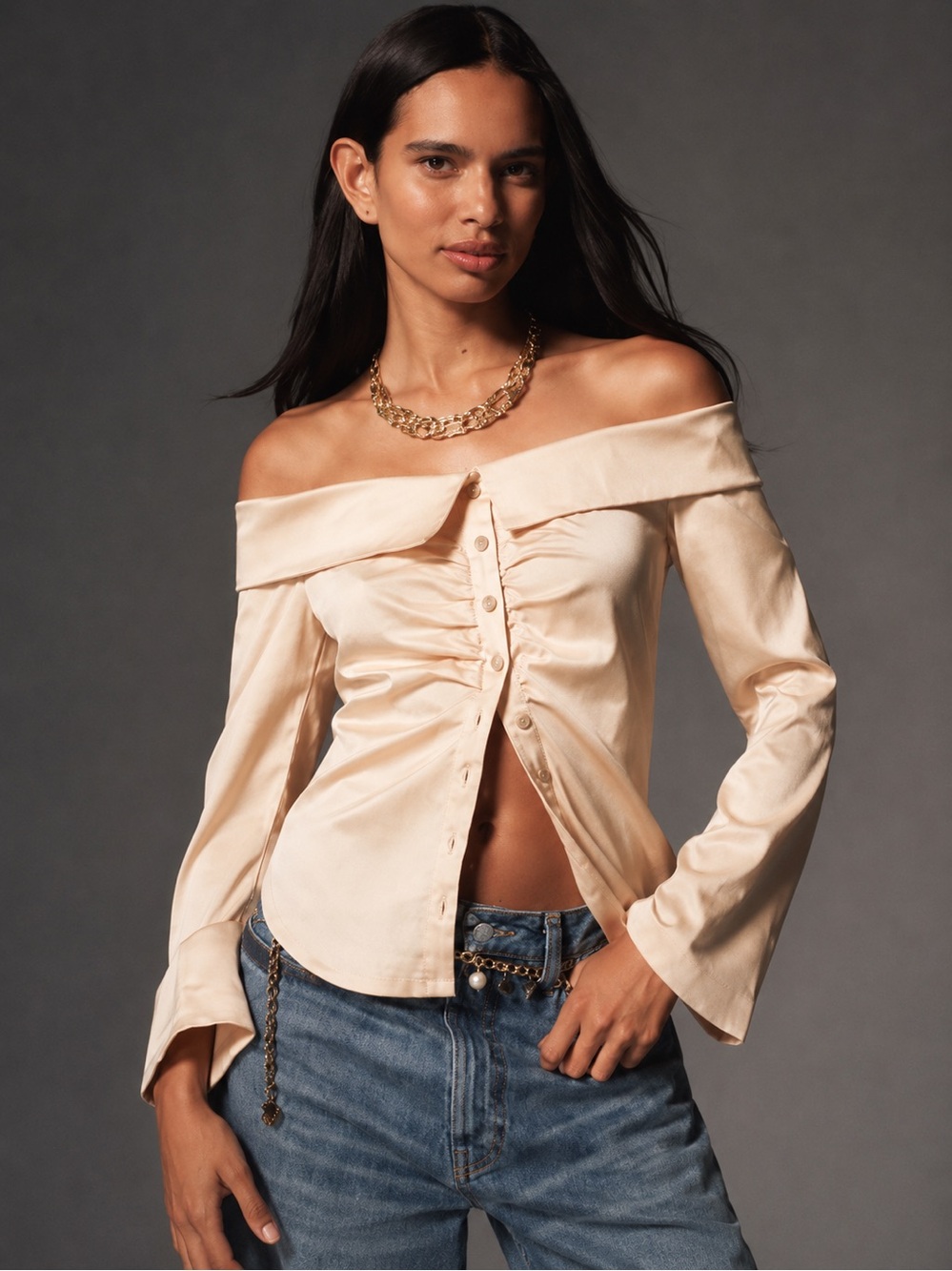 Anthropologie Silky Off-Shoulder Blouse & Anthropologie  Collar Necklace NWT